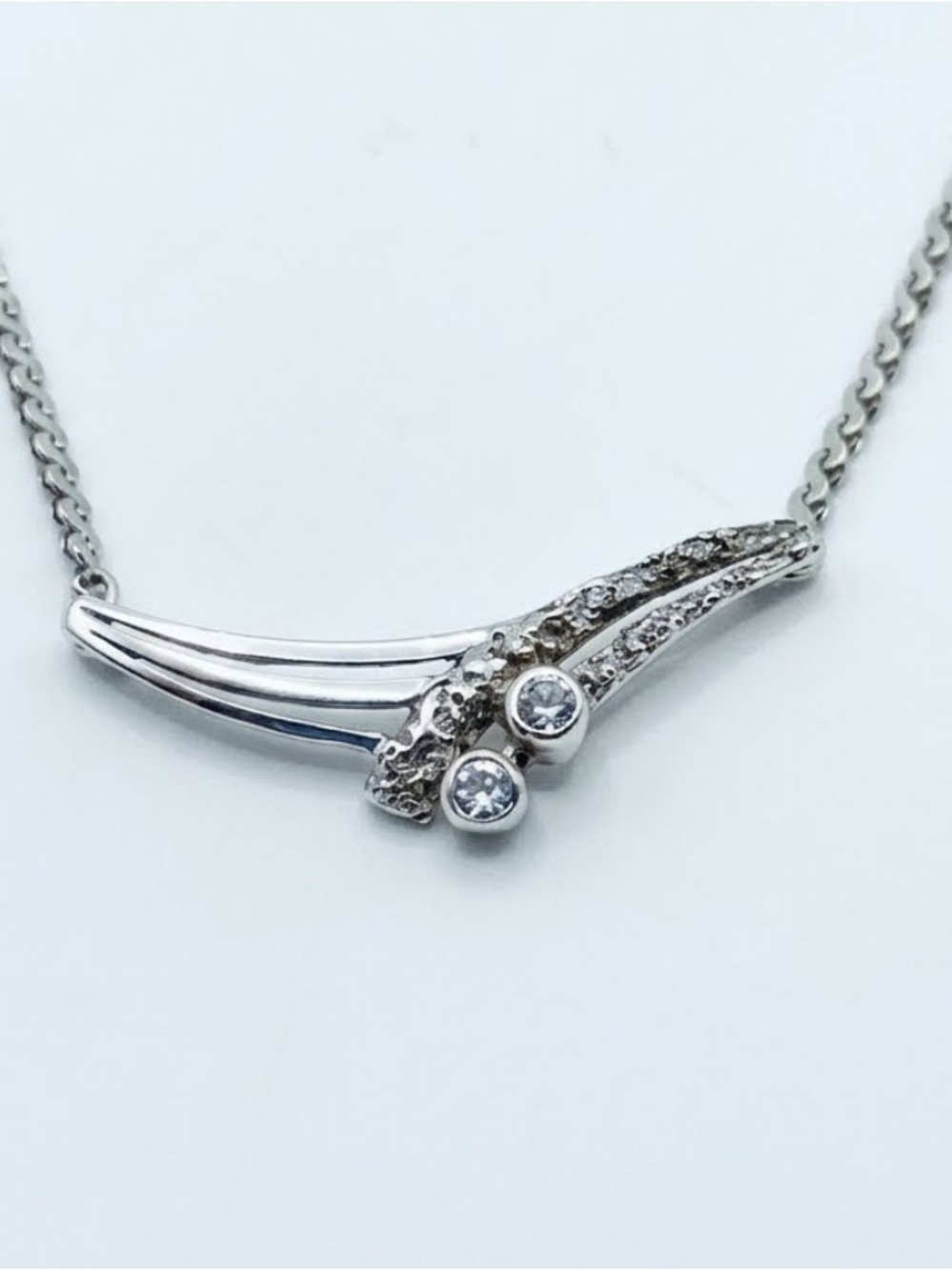 Vintage EVIR Sweden 925 Sterling Silver Modernist Quartz Necklace 6.5g